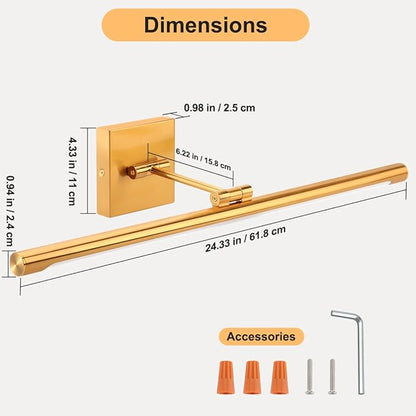 LED Picture Lights for Paintings, 24.4inch 3000K Adjustable Art Light Gallery LED Wall Light Wall Sconces for Art Work, Dimmable Hardwired Connection 14W CRI90+ Brass Golden-Like Finish, ETL