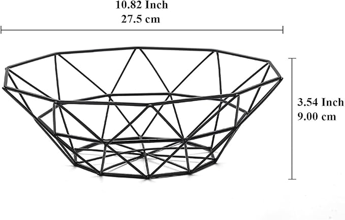 HOMQUEN Fruit Basket, Fruit Bowl, Metal Wire Fruit Basket for kitchen, Fruit Bowl for Kitchen Counter, Basket for Fruits, Vegetables, Breads, Snacks, Kitchen Gadgets (Square Short, Black)
