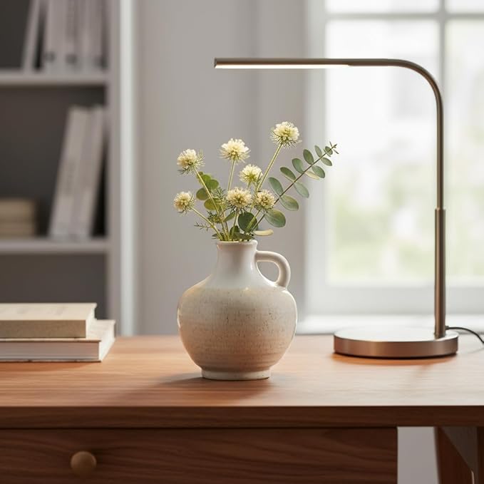 Sunddo Beige Ceramic Vase - 6 Inch Small Modern Vase with 1 Handles, Pitcher Farmhouse Vases Home Decor, Neutral Beige Centerpiece for Living Room Bedroom Table and Kitchen Shelf Decorative