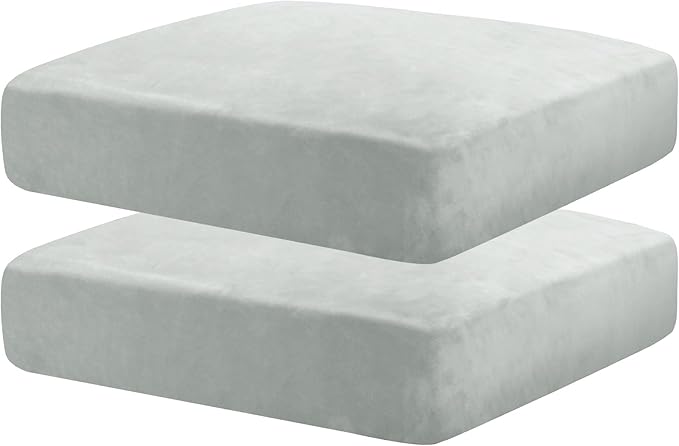 MAXIJIN Velvet Stretch Seat Cushion Covers Couch Cushion Cover for Individual Cushions Sofa Seat Cushion Slipcovers with Elastic Bottom (2 Piece Sofa Cushion Covers, Silver Grey)