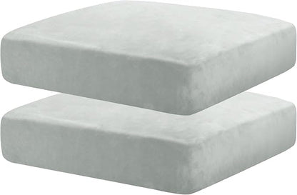 MAXIJIN Velvet Stretch Seat Cushion Covers Couch Cushion Cover for Individual Cushions Sofa Seat Cushion Slipcovers with Elastic Bottom (2 Piece Sofa Cushion Covers, Silver Grey)