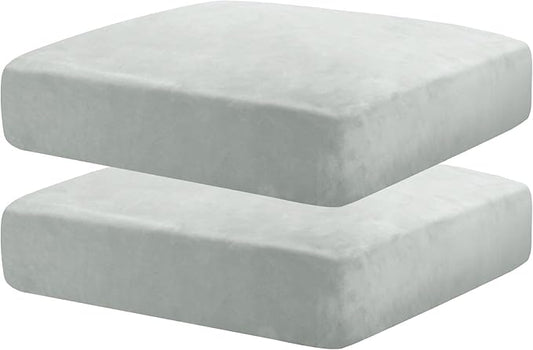 MAXIJIN Velvet Stretch Seat Cushion Covers Couch Cushion Cover for Individual Cushions Sofa Seat Cushion Slipcovers with Elastic Bottom (2 Piece Sofa Cushion Covers, Silver Grey)