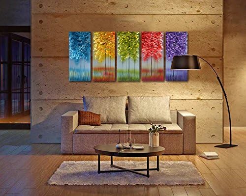 MyArton Handmade Metal Wall Art with Bog Life Multi-Colored Tree, 3D Abstract Design Artwork for Modern and Contemporary Decor, Indoor Outdoor Wall Decorations, 5-Panels Metal Art Measure 24"x 64"