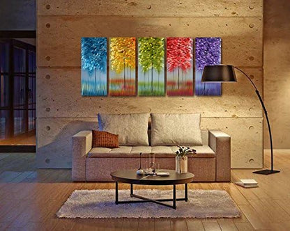 MyArton Handmade Metal Wall Art with Bog Life Multi-Colored Tree, 3D Abstract Design Artwork for Modern and Contemporary Decor, Indoor Outdoor Wall Decorations, 5-Panels Metal Art Measure 24"x 64"