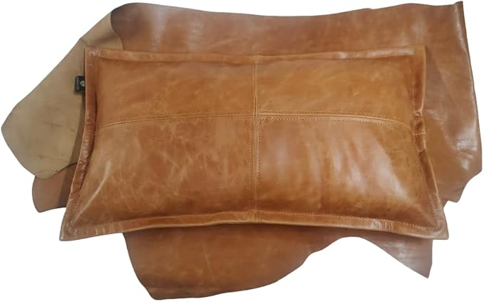 100% Lambskin Leather Pillow Cover - Sofa Cushion Case - Decorative Throw Covers for Living Room & Bedroom, 20X28 Inch - Light Brown Crunch Box Pack of 2