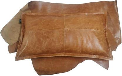 100% Lambskin Leather Pillow Cover - Sofa Cushion Case - Decorative Throw Covers for Living Room & Bedroom, 12X20 Inch - Light Brown Crunch Box Pack of 2