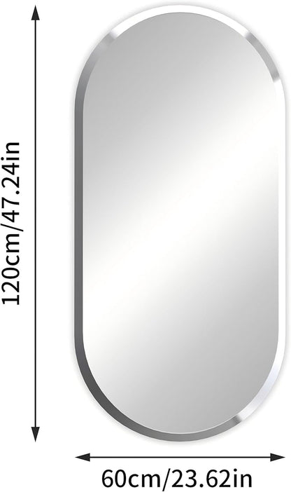 Frameless Oblong Wall Mirror: Decorative Oval Mirrored Glass Vanity with Beveled Silver Edge for Bathroom Bedroom Livingroom Dining Room Entryway Hallway, 50 x 24 inch