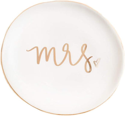 Sweet Water Decor Mrs. Engagement Ring Dish - Ceramic Wedding Ring Dish Holder for Future Mrs - Ring Tray for Jewelry with Gold Foil Accents & Designs - Jewelry Dishes for Women Fiance & Bridal Shower