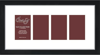 Craig Frames Contemporary, 10x20 Black Picture Frame with White Collage Mat, 4 Openings for 4x6 Prints