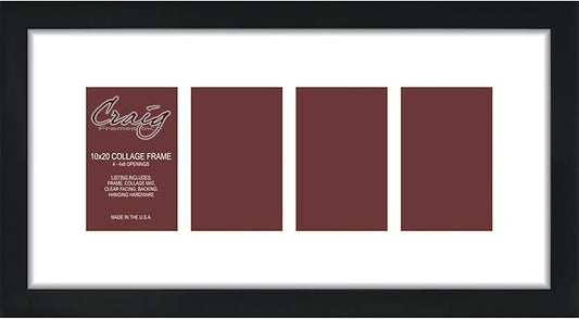 Craig Frames Contemporary, 10x20 Black Picture Frame with White Collage Mat, 4 Openings for 4x6 Prints