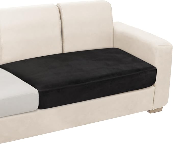 NAISI Couch Cushion Covers 1 Piece Velvet Stretch Loveseat Cover or 2 Seat Sofa Cover Soft Individual Couch Covers for Sectional Sofa(1 PC for 2-Seat Cushion or Loveseat,Black)