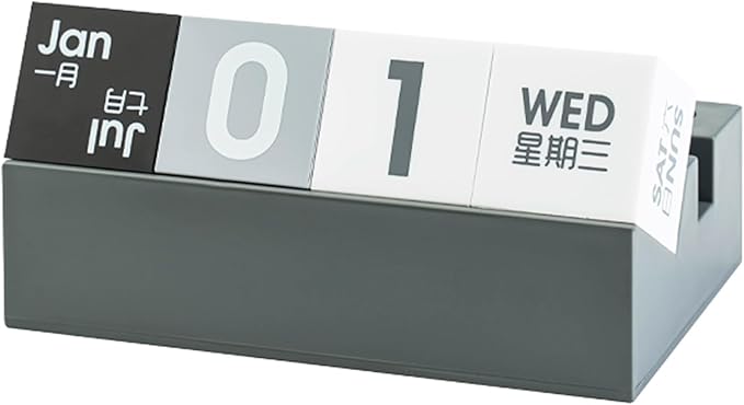 Block Calendar for Desk, Daily Desktop Perpetual Desk Calendar, Cute Date Display Blocks Desk Accessory for Home Office Decor, Teacher, Classroom, Reusable Yearly (Grey, With phone holder)