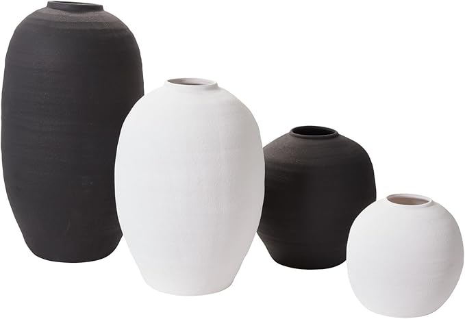 Crystal Modern Vase, Textured Round Belly Concrete Vase in Black or White, Available in Medium and Large Sizes, Decorative Accent for Floral Arrangements and Home Décor (Black, Large)