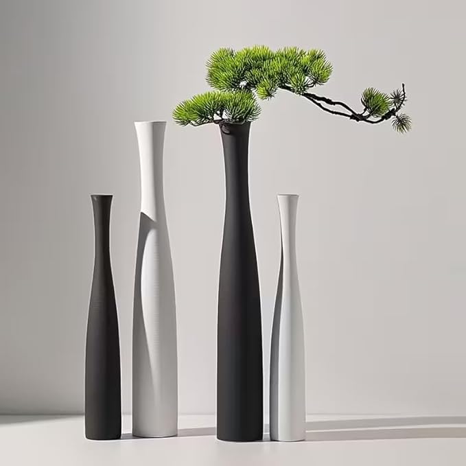 Matte Black Vase 2PCs| Minimalist Vase for Home Decor | Tall Skinny Vases | 3D Printed Plastic Faux Ceramic Cylinder | Aesthetic Single Stem Holder for Wedding Living Room Table Centerpiece (Black)