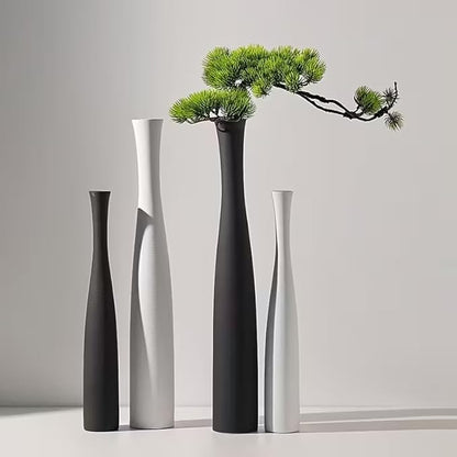 Matte Black Vase 2PCs| Minimalist Vase for Home Decor | Tall Skinny Vases | 3D Printed Plastic Faux Ceramic Cylinder | Aesthetic Single Stem Holder for Wedding Living Room Table Centerpiece (Black)