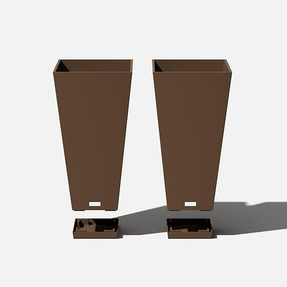 Veradek V-Resin Indoor/Outdoor Taper Planter (Espresso, 26 inch - 2 Pack with 2 Saucer Trays)