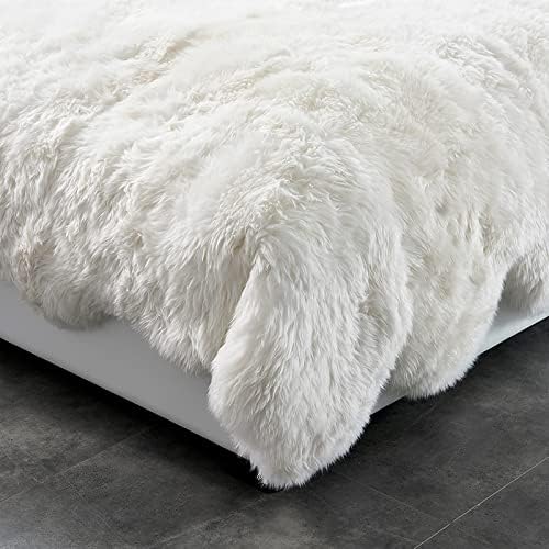 HUAHOO Premium Genuine Sheepskin Rug Real Australia Sheepskin Natural Luxury Fluffy Lambskin Fur Area Rug Seat Covers for Kids Bedroom Sofa Chair Cover Pets Dogs Mat Eight Pelt /6.2' x 7' White/Ivory