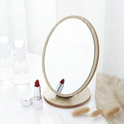 Aestivate Oval Compact Table Mirror - Wood Framed Desktop Mirror with 90 Degree Rotation for Makeup & Cosmetic