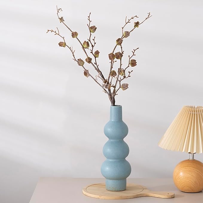 Matte Blue Ceramic Vase, 11-Inch Textured Bubble Stacked Ball Flower Vase, Minimalist Nordic Home Decor Accents for Modern Shelf, Coffee Table, Mantel, Boho Aesthetic Gift (Multi-Tier Design)