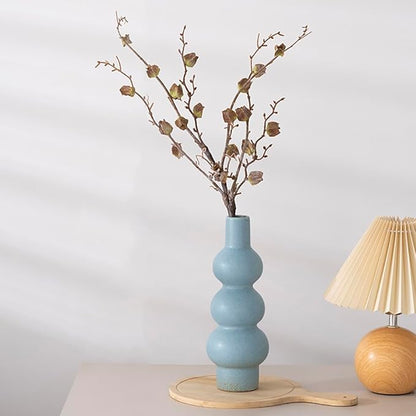 Matte Blue Ceramic Vase, 11-Inch Textured Bubble Stacked Ball Flower Vase, Minimalist Nordic Home Decor Accents for Modern Shelf, Coffee Table, Mantel, Boho Aesthetic Gift (Multi-Tier Design)