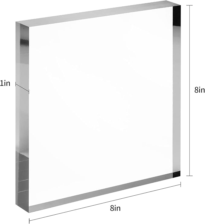 CiaoHER 1in Thickness 8in Square Acrylic Cube Display Block Clear Polished Pedestal Stand Riser Solid Base 8" x 8" x 1", 2 Pack