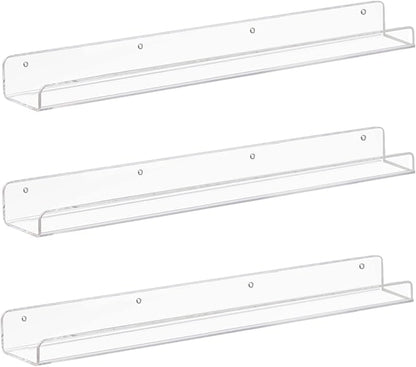 Weiai Clear Acrylic Floating Shelves 24 inches, Wall Bookshelf for Kids, Transparent Book Shelf Ledge for Wall, Set of 3