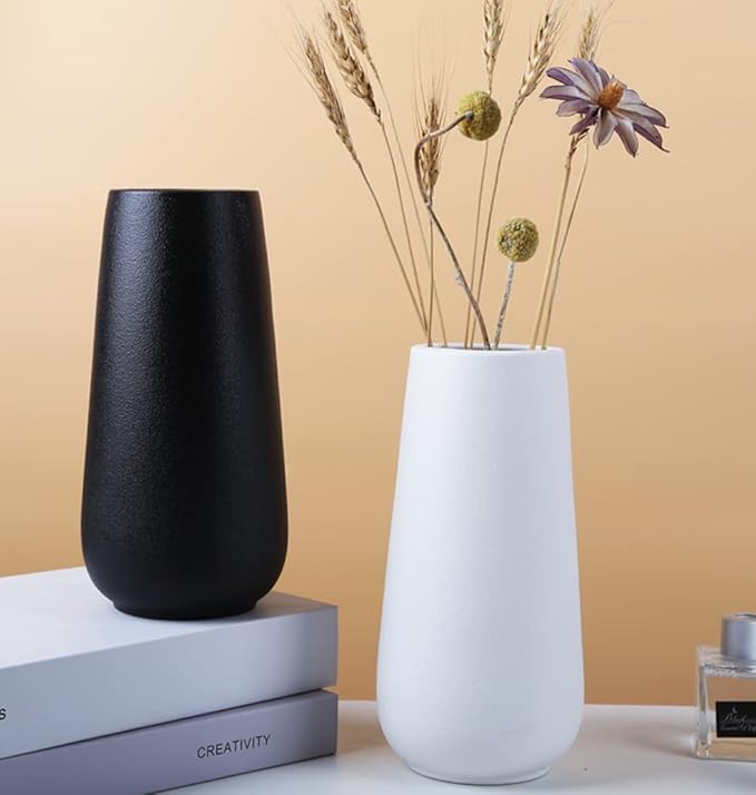 8 Inch Tall Matt White Ceramic Vase for Flowers & Pampas Grass, Classic Rustic Style Decorative Vases for Home Decor Table Centerpieces