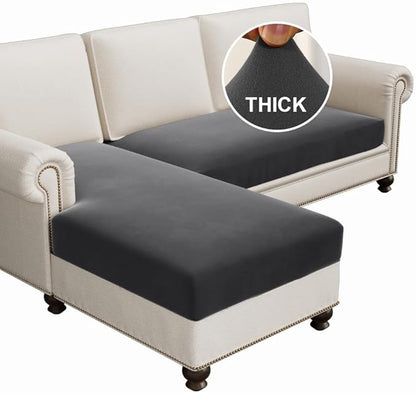 H.VERSAILTEX Fleece 2 Piece Sectional Couch Covers L Shape Stretch Couch Cushion Covers Thick and Soft Sofa Covers for Sectional Sofa Set Washable (2 Seater + 1 Chaise, Grey)