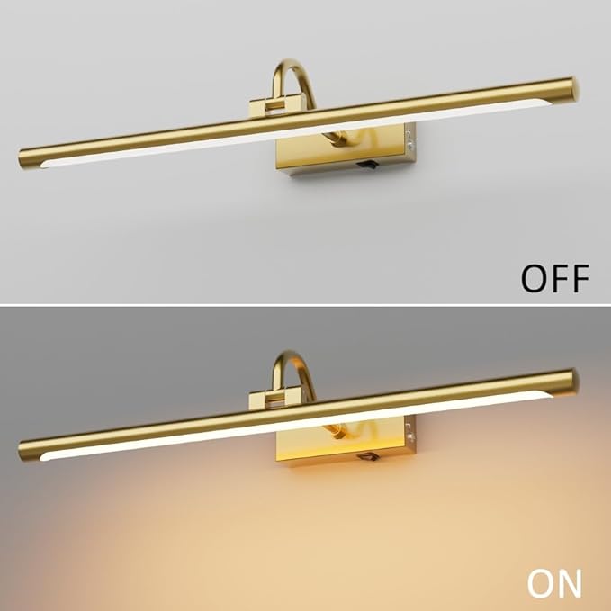Aipsun 23.6" Brass Picture Lights for Wall Rechargeable,12000mAh Battery Operated Art Light for Paintings,3CCT Dimmable, Rotatable Gallery Light for Pictures Display