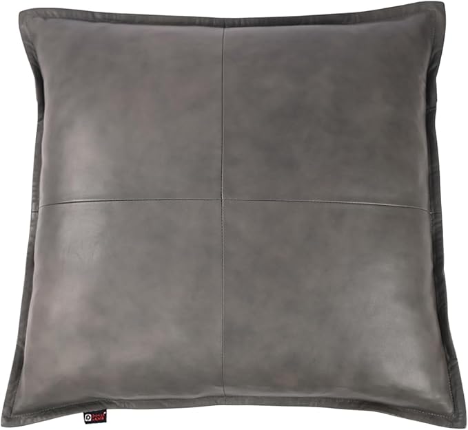 D DOLLY LAMB Lambskin Leather Pillow Cover - Sofa Cushion Case - Decorative Throw Covers for Living Room & Bedroom, 16x16 Inches - Grey Antique Box Pack of 2