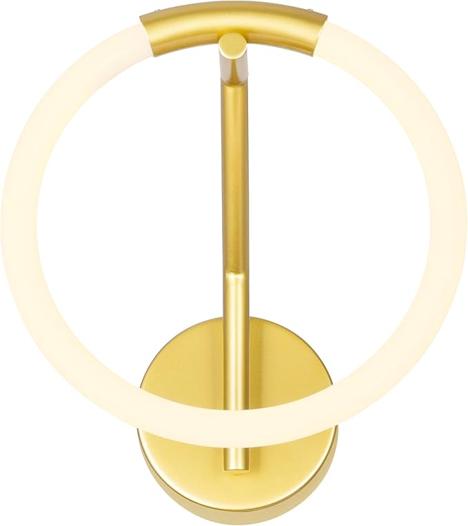 CWI Lighting Hoops 10'' Modern LED Wall Sconce in Satin Gold – Geometric Ring Light for Hallway, Entryway, Bathroom – Integrated LED, No Bulb Required – Sleek Minimalist Design