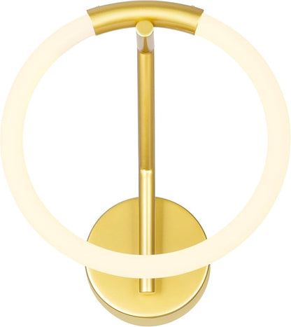 CWI Lighting Hoops 10'' Modern LED Wall Sconce in Satin Gold – Geometric Ring Light for Hallway, Entryway, Bathroom – Integrated LED, No Bulb Required – Sleek Minimalist Design