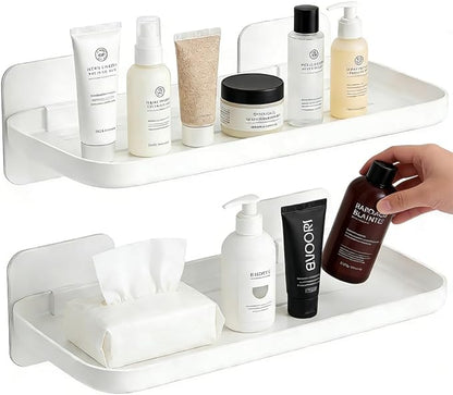 2pc Wall Mounted Floating Shelf, Acrylic Display Ledges with Edge Design, Small Space-Saving Display & Organizer for Living Room, Bathroom, Gaming Room, Office (White)