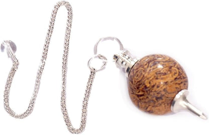 L PEDRA & CRYSTAL Crystal Ball Pendulum – Polished Gemstone Sphere with Chain for Dowsing, Divination, or Decor | Ball-Shaped Crystal Pendant for Energy Work & Display (Calligraphy Agate Pendulum)