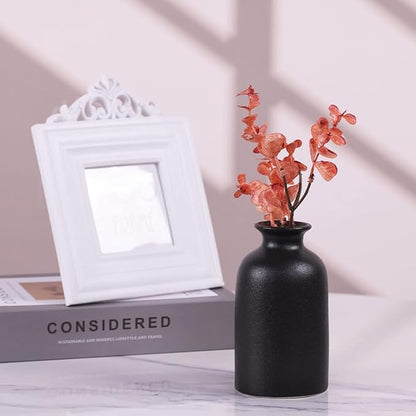 Ceramic Bud Vases Set of 6, Black Bud Vase Set for Flowers Pampas Grass, Mini Pottery Vase with Minimalist Modern Rustic Style for Table Centerpieces of Home, Office, Wedding