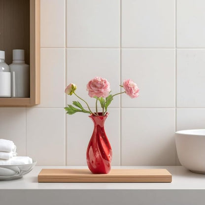 Christmas Red Ceramic Vase for Modern Home Decor - Unique Wavy Shape Decorative Vase for Living Room, Bedroom - Ideal Gift for Women, Valentine's Day, Housewarming (ChifonCyan 7.87 Inches)