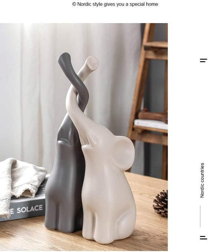 Creative Decoration Home Decor Animal Ornament Ceramics Crafts Art Figurines (Twin Elephant)