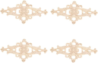 MUXSAM Wood Carved Appliques Furniture Decorative Onlays, 4Pcs Unpainted DIY Center Carving Decal for Door Wall Ceiling Cabinet Dresser Mirror Bed Mantel Bench Decoration, 27x14cm/10.63"x5.51"