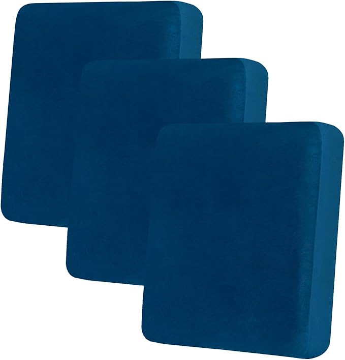 hyha Velvet Couch Cushion Covers, Soft Sofa Seat Covers for sectional 3 Cushion Couch Washable, Magic Sofa Slipcover with Elastic Bottom, Non-Slip Furniture Protector for Pets, Kid(3PC, Royal Blue)