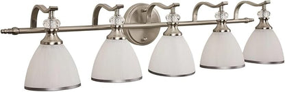 ANDY STAR Bathroom Lighting Fixtures, 5-Light Brushed Nickel Vanity Light with Milky Glass Shade, 35" Large Vanity Lights for Bathroom, E26 Socket, for Mirror, Living Room, Bedroom, Hallway