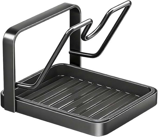 Kitchen Pot Lid Storage Rack – Thickened Steel Construction, Multifunctional Pan Lid Holder Organizer & Pot Lid Rack, Space-Saving Countertop Organizer (Black 1 Layer)