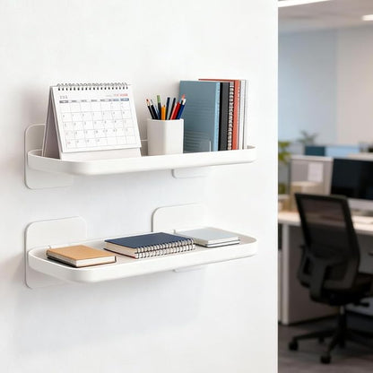 2pc Wall Mounted Floating Shelf, Acrylic Display Ledges with Edge Design, Small Space-Saving Display & Organizer for Living Room, Bathroom, Gaming Room, Office (White)