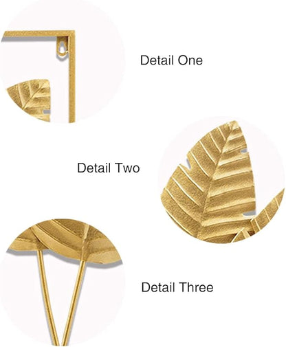 HKaikzo Gold Metal Wall Decor Set of 2, Leaf Wall Hanging Home Decor with Frame, Modern Wall Art Decor Wall Sculptures for Living Room, Bedroom, Office, Hotel, Large 24" X 16"