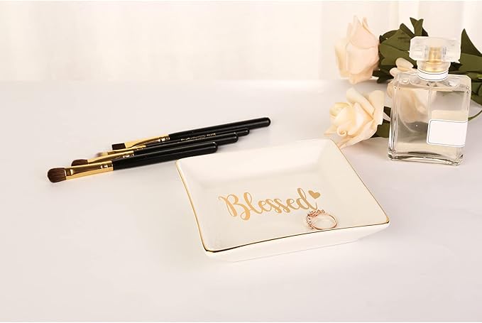 Blessed Thank You Gifts for Women Female - Ceramic Ring Trinket Dish, Jewelry Tray-God gifts,Wish Gifts for her - Appreciation Gratitude Gifts for Mom, Daughter, Friend, Teacher, Bridesmaid, Neighbor