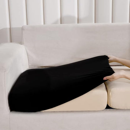 HOOBUY Waterproof Couch Cushion Cover 2Pieces Stretch Sofa Slipcovers Furniture Protector with Elastic Suitable for Loveseat,2 Seater Sofa (2, Black)