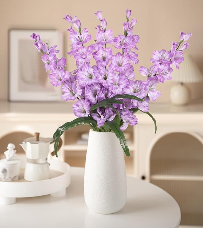 IPOPU Purple Artificial Gladiolus Flowers 5PCS Lavender Flowers Artificial Gladiolus 33" Long Stem Artificial Flowers for Tall Vase Wedding Home Party Table Floral Arrangement (Light Purple)