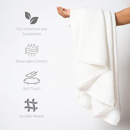 GOTS Certified Organic Cotton Waffle Weave Blanket, King Bed Size, 108"X90" Cozy Throw Blanket for Couch, Modern Home Decor, Comfy Waffle Blanket & Soft Bed Blankets -White