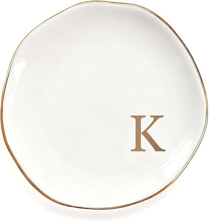 Fmeida Jewelry Tray Ring Dish for Women, Initials Ceramic Jewelry Dish, Personalized Aesthetic Decorative Birthday Valentines Mother's Day Christmas Gifts, 4.5", Rose Gold K
