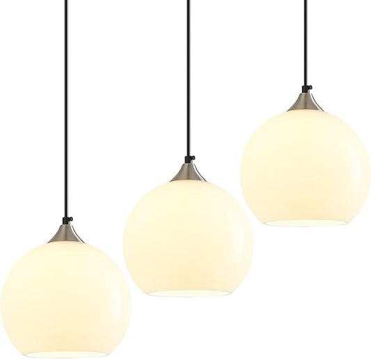 Milky Luster Glass Pendant Lights Kitchen Island Globe Pendant Light Fixtures Modern Pendant Lighting for Bedroom Living Dining Room Light Fixture (7.87 in, 3 Pack)
