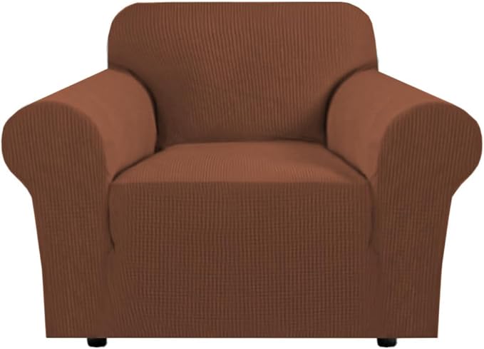 H.VERSAILTEX Stretch Chair Slipcover Sofa Cover Furniture Protector High Spandex Small Checks Knitted Jacquard Sofa Cover Chair Covers for Living Room (Armchair 31"-40", Caramel)